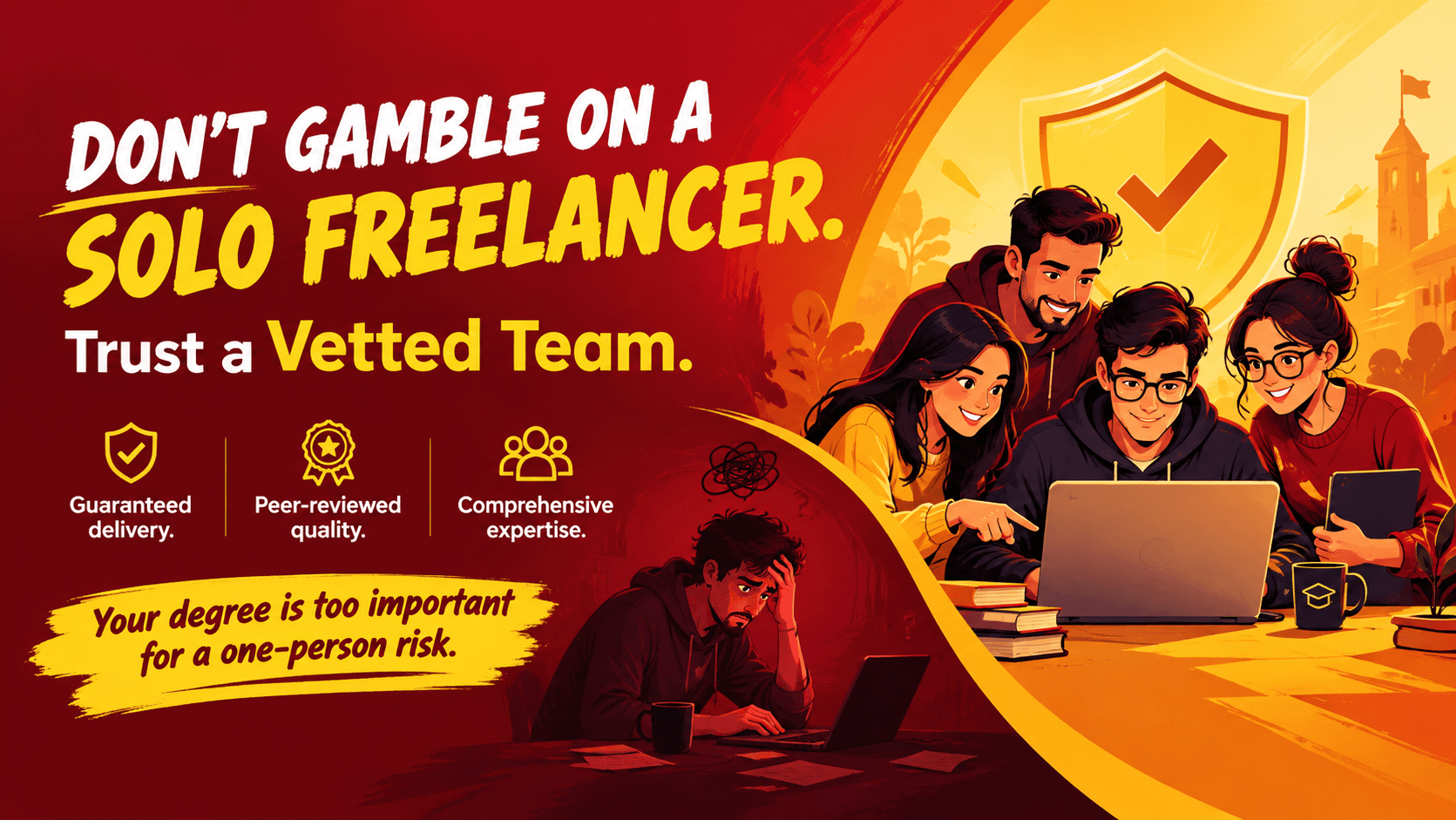 Researva banner 2 — trust a vetted team instead of a solo freelancer